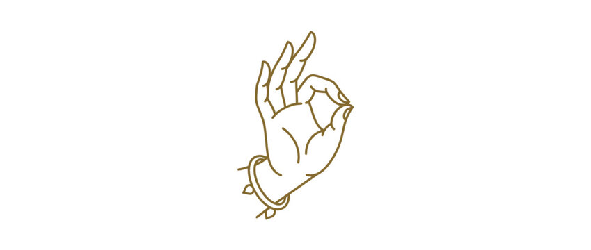 Golden Vitarka Mudra Hand Gesture Outline Illustration for Meditation, Yoga, and Spiritual Concepts