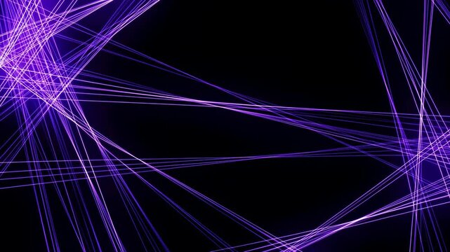 Intersecting neon purple laser beams converging across dark field with open central space and shifting diagonal glow, creating vivid abstract motion and layered depth