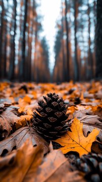 Autumnal forest floor with pinecone