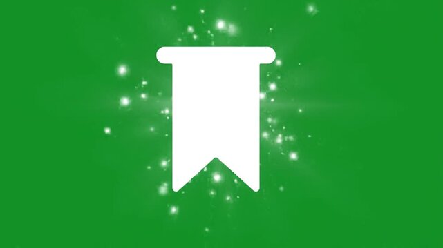 White Bookmark Icon with Sparkling Glowing Effects on a Vibrant Green Background