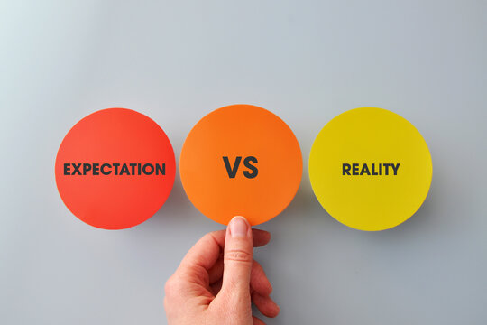 Expectation versus reality concept with colorful comparison circles
