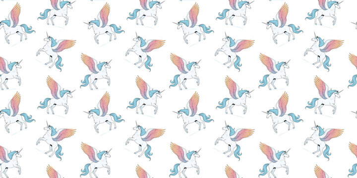 Pegasus unicorn flying horse repeating pattern