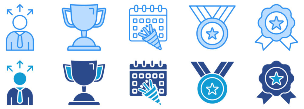 Collection of victory icon pack dual tone collection set.. Winner and trophy  Vector Illustration Concept 