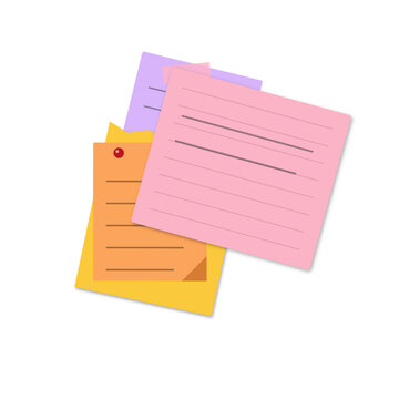 Set of colorful sticky notes with different emoji expressions on a flat surface isolated on transparent background