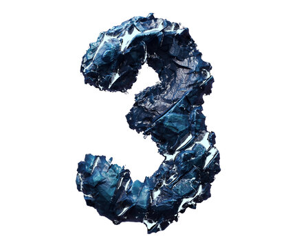 Blue stone number three isolated on transparent background
