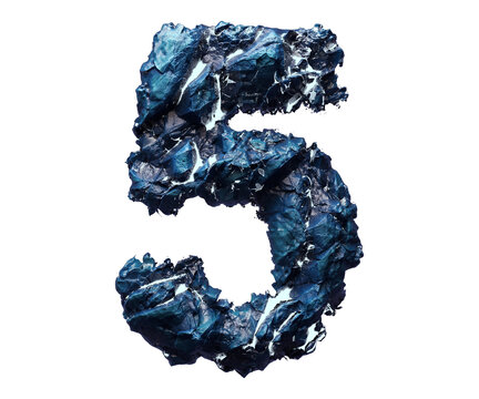 Blue stone number five isolated on transparent background