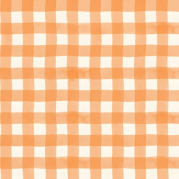 Orange and white checkered gingham fabric pattern