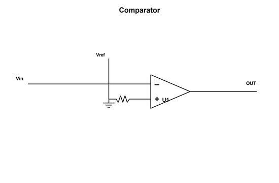 Comparator, electronic circuit schematic diagram, black line art transparent