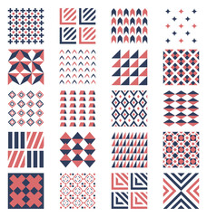 Obraz premium Abstract geometric seamless patterns set with minimalist terracotta red and navy blue textures vector