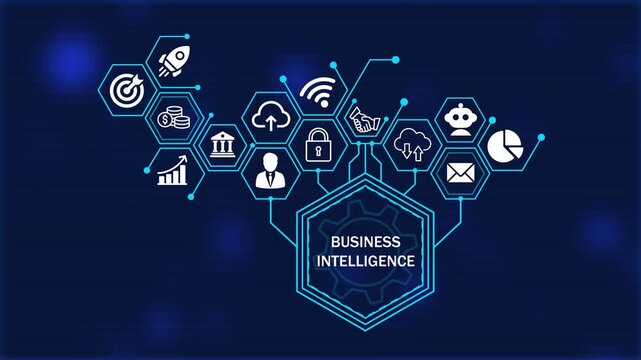 Business intellligence Concept. Business about diagram Infographics. Business, Technology, Internet and network concept. Strategy Framework for Business Growth concept. 4k video