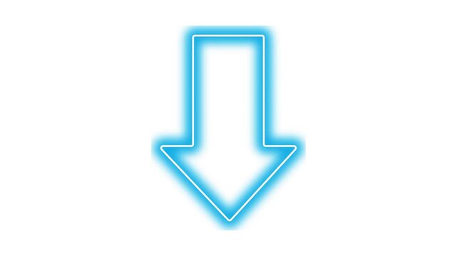 Animated Blue Neon Down Arrow on Black Background, Glowing Direction Pointer Motion Graphic Loop