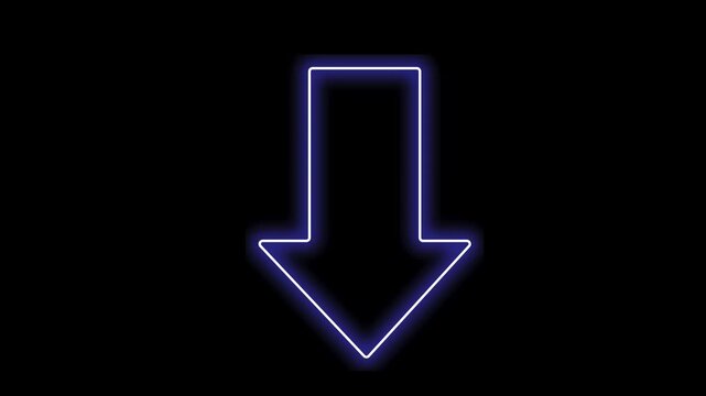Animated Purple Neon Down Arrow on Black Background, Glowing Direction Pointer Motion Graphic Loop