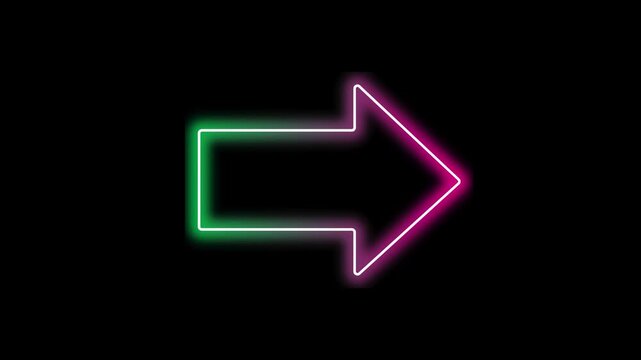 Animated Green Neon Curved Right Arrow on Black Background, Glowing Direction Motion Graphic Loop
