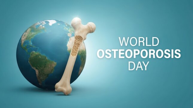 World osteoporosis day concept with a human bone against a globe