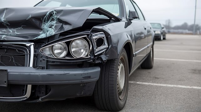 Damaged car after a bad road traffic accident