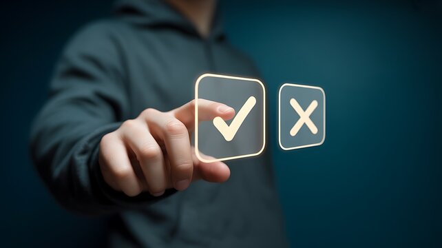 Person selecting a check mark digital icon