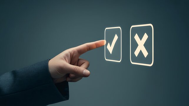 Person selecting a check mark on a screen