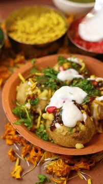 Dahi puri or dahi batashe an indian sweet,tangy and spicy snack