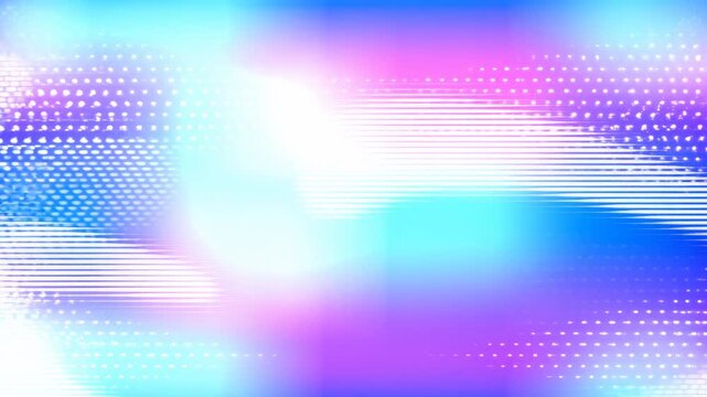 Pulsing neon scanlines and halftone dots create glowing panoramic abstract backdrop with layered horizontal bands, oval light forms, shifting density, vibrant futuristic energy
