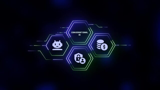 Sci-fi glowing HUD interface featuring conventional ai icon for algorithm automation and machine learning.