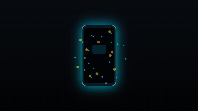Abstract Mobile App Notification Animation with Glowing Particles and Floating Icons