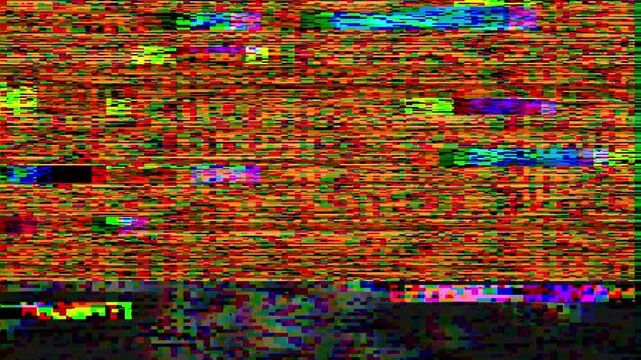 Static black and white noise on television screen creating a vintage vhs effect with glitching lines and bad signal motion.