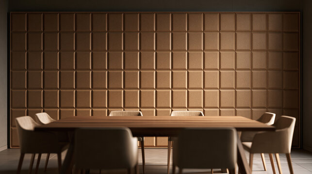 Empty Modern Conference Room Interior with Wooden Table