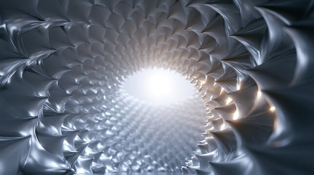 Futuristic Metallic Vortex Tunnel with Light at Center