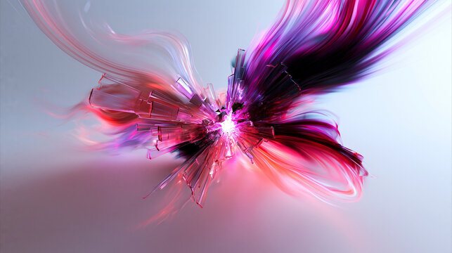 Abstract Vibrant Energy Burst with Glass Crystals and Light Flow