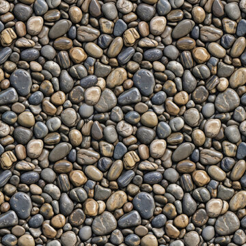 Natural River Pebble Stones Seamless Pattern | Realistic Smooth Rock Texture Background