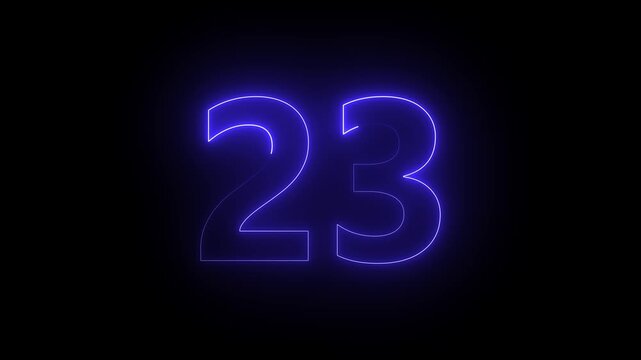 Glowing blue neon number 23 digit design on dark background twenty-three light typography sign abstract twenty-three light typography sign abstract