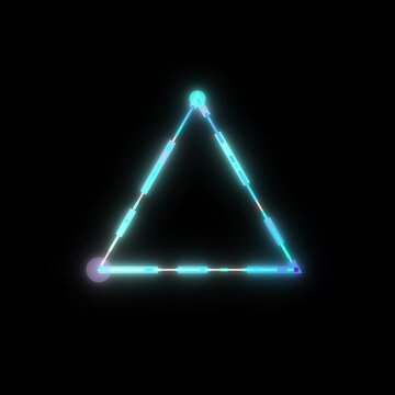 Neon glowing triangle frame with digital HUD elements