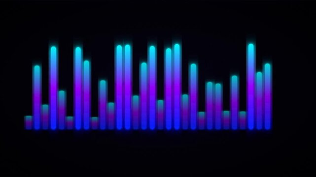 Neon blue and purple audio equalizer bars