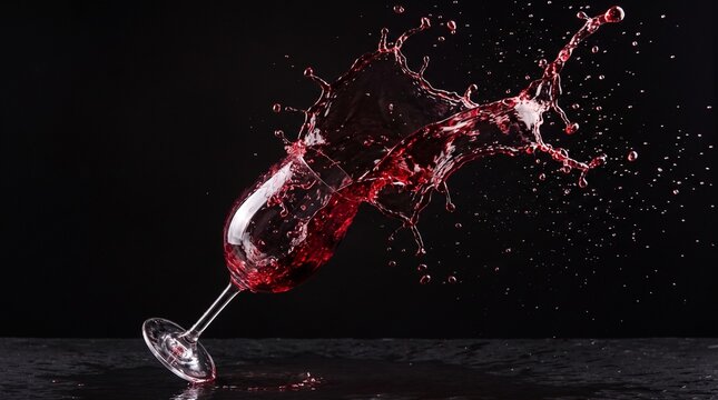 Red Wine Splash From Falling Glass Capturing Dynamic Liquid Motion Against Black Background