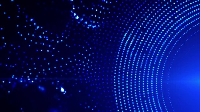 Abstract motion background featuring glowing blue dots moving in a circular pattern in dark space particles technology light