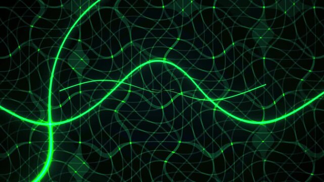 Animated green neon wavy lines creating an abstract interwoven grid pattern motion technology background light dynamic motion technology background light dynamic