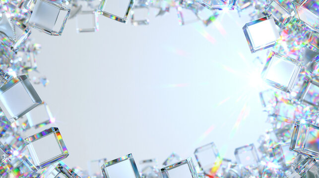 Abstract Frame of Glowing Crystal Cubes with Copy Space