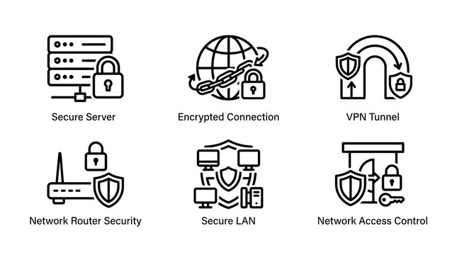 Cybersecurity and Network Security Line Icon Set
