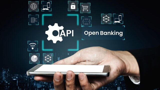 Hand Holding Smartphone with Open Banking API Concept and Digital Icons Representing Innovative Financial Technology Solutions Gluon.