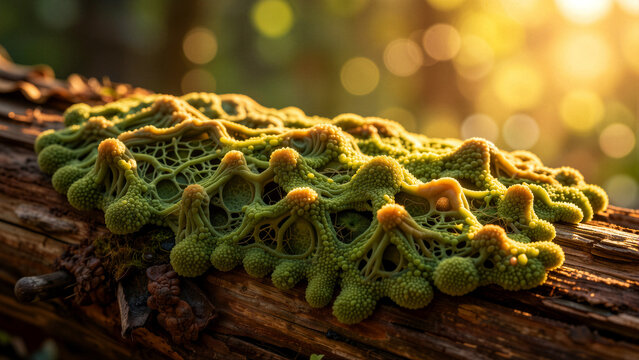Unusual green organism growing on a log