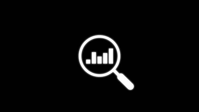 Data search, data analysis with business graph and magnifying glass. Magnify glass search icon with graph sign. 4k motion video.