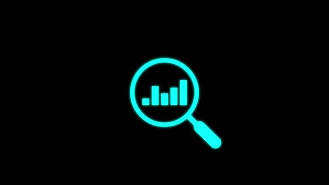 Data search, data analysis with business graph and magnifying glass. Magnify glass search icon with graph sign. 4k motion video.