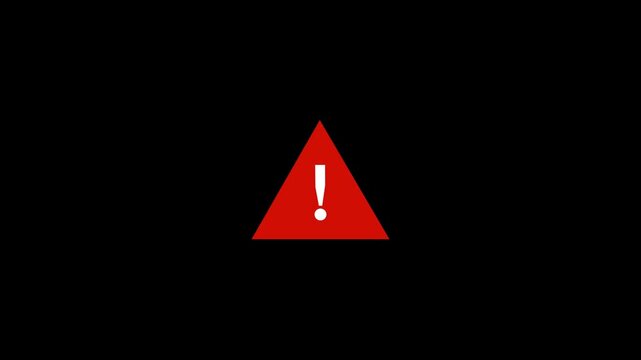 Warning alert icon animation with triangular caution symbol. Attention notification sign for error risk and system message. Safety indicator element for digital interface and alert display. 4K video.