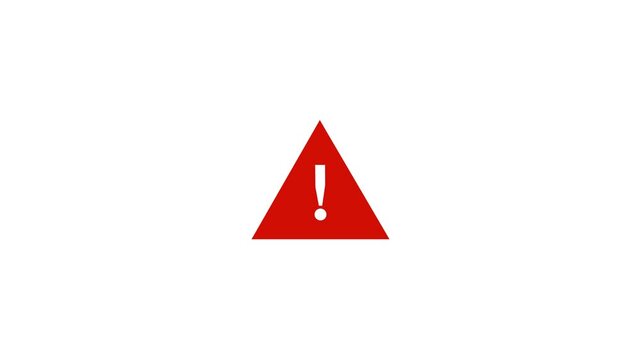 Warning alert icon animation with triangular caution symbol. Attention notification sign for error risk and system message. Safety indicator element for digital interface and alert display. 4K video.