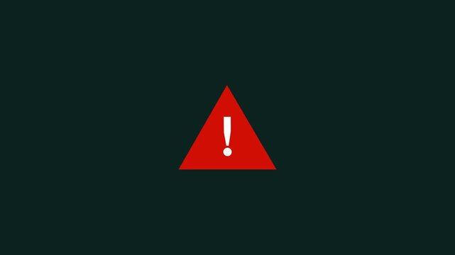 Warning alert icon animation with triangular caution symbol. Attention notification sign for error risk and system message. Safety indicator element for digital interface and alert display. 4K video.