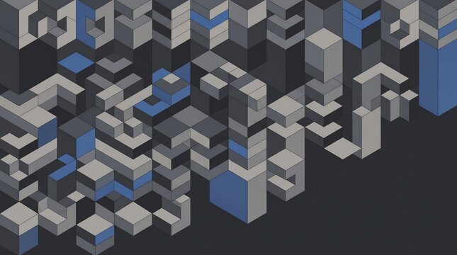 Abstract isometric cube background with geometric blocks and futuristic architectural style.