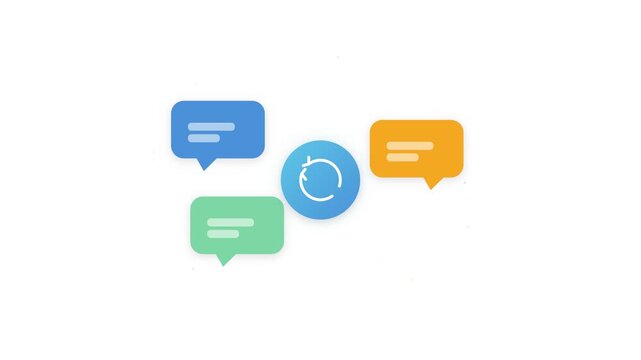 Colorful chat bubbles with sync icon animation