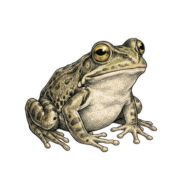 Detailed hand drawn illustration of a spotted brown frog isolated on a white background nature wildlife creature wildlife biology art piece design