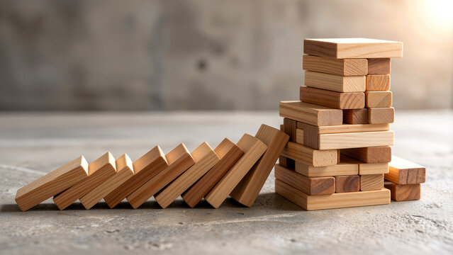 Dominoes falling down, concept of risk and stability