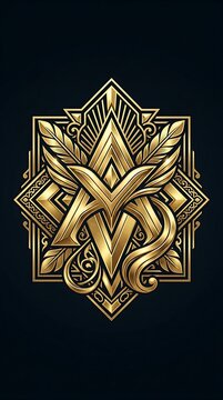 Luxurious gold heraldic crest with letter a on dark background